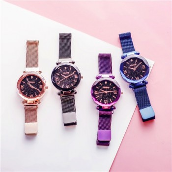 Ulzzang Luxury Crystal Star Sky Women Watches Purple Lady Steel Strap Magnetic Buckle Bracelet Watch Roman Numeral Gift Clock