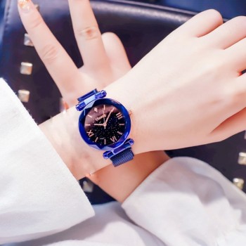 Ulzzang Luxury Crystal Star Sky Women Watches Purple Lady Steel Strap Magnetic Buckle Bracelet Watch Roman Numeral Gift Clock