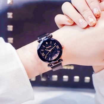 Ulzzang Luxury Crystal Star Sky Women Watches Purple Lady Steel Strap Magnetic Buckle Bracelet Watch Roman Numeral Gift Clock