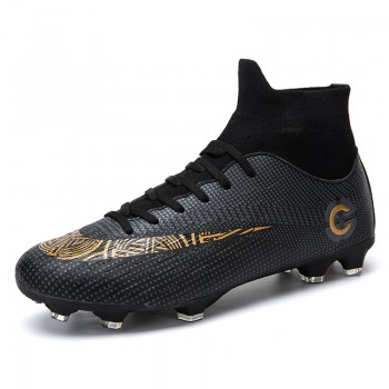 Mens professional Black High Ankle Long Spikes Socks Outdoor Soccer Cleats Shoe Football Boots Shoes Soccer Cleats 2018
