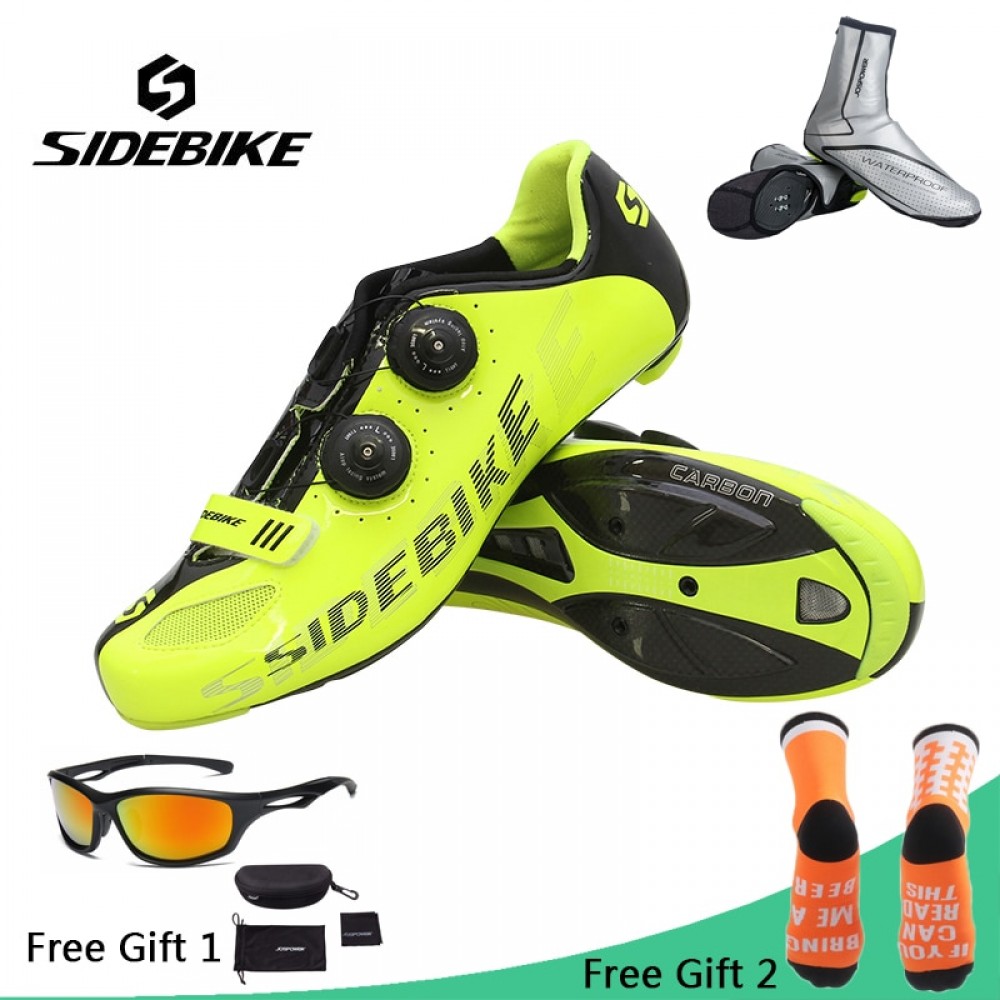Sidebike Road Cycling Shoes Men Carbon Fiber Bike Shoes Self-Locking Breathable Ultralight Bicycle Shoes Athletic Sneakers