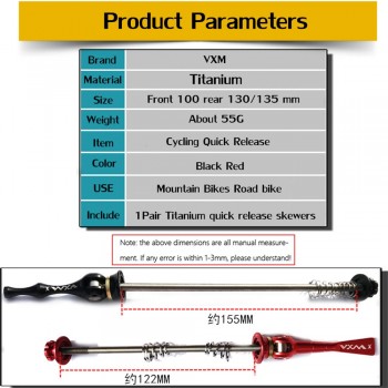 VXM Bicycle Skewers Titanium Ti Bike Skewers 100/130/135mm MTB Road Cycling Quick Release Ultralight Copper Ring Bicycle Parts