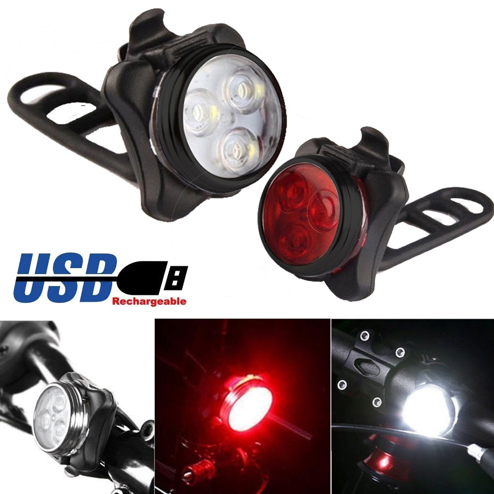 High Quality 	Bright Cycling Bicycle Bike 3 LED Head Front light 4 modes USB Rechargeable Tail Clip Light Lamp Waterproof HOT