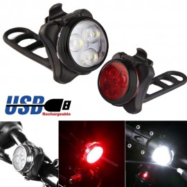 High Quality 	Bright Cycling Bicycle Bike 3 LED Head Front light 4 modes USB Rechargeable Tail Clip Light Lamp Waterproof HOT