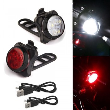 High Quality 	Bright Cycling Bicycle Bike 3 LED Head Front light 4 modes USB Rechargeable Tail Clip Light Lamp Waterproof HOT