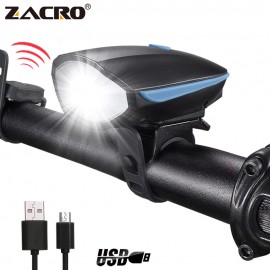 Zacro Bicycle Bell USB Charging Flashlight Bike Horn Light Headlight Cycling Multifunction Ultra Bright Electric 120db Horn Bell