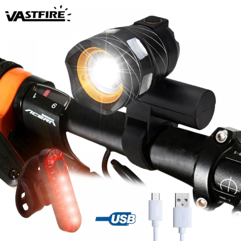 15000LM T6 LED USB Line Rear Light Adjustable Bicycle Light 3000mAh Rechargeable Battery Zoomable Front Bike Headlight Lamp