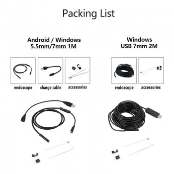 Antscope 7mm/5.5mm 1M Endoscope Mirco USB 2m 6LED Endoscope Camera Android Waterproof Pipeline PCB PC Inspection Mini Camera