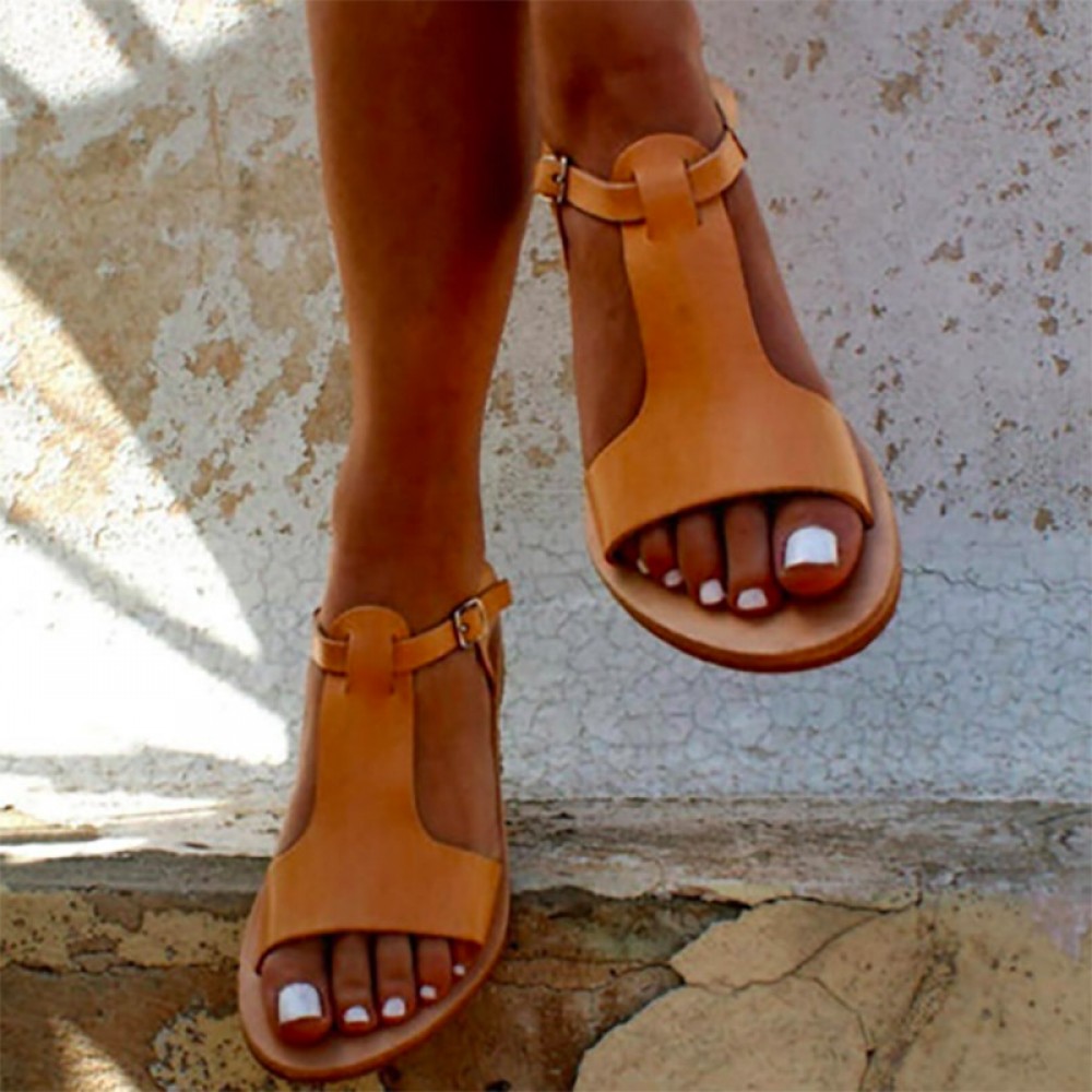 Women Sandals Soft Leather Gladiator Sandals Women Casual Summer Shoes Female Flat Sandals Zip Plus Size 35-44 Beach Shoes Women