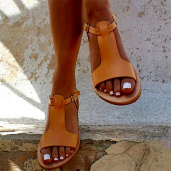 Women Sandals Soft Leather Gladiator Sandals Women Casual Summer Shoes Female Flat Sandals Zip Plus Size 35-44 Beach Shoes Women