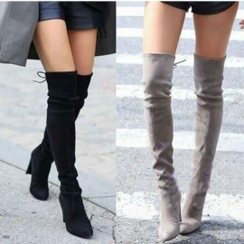 Women Winter Thigh High Boots Fashion Suede Leather High Heels Lace up Female Over The Knee Boots Plus Size Shoes Drop Shipping