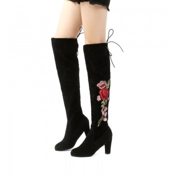 Women Winter Thigh High Boots Fashion Suede Leather High Heels Lace up Female Over The Knee Boots Plus Size Shoes Drop Shipping