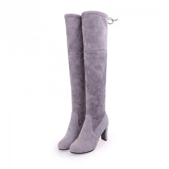 Women Winter Thigh High Boots Fashion Suede Leather High Heels Lace up Female Over The Knee Boots Plus Size Shoes Drop Shipping