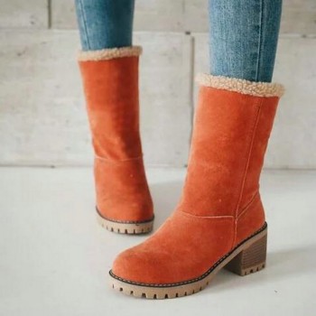 Winter Plush Warm Women Boots 2019 Women Square Heel Ankle Snow Boots Ladies Platform Artificial Fur Female Casual Shoes