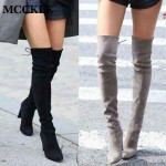 MCCKLE Plus Size Fashion Female Winter Thigh High Boots Faux Suede Leather High Heels Women Over The Knee Shoes Drop shipping