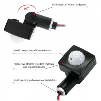 High Quality Automatic 10MM 12MM AC 85-265V Security PIR Infrared Motion Sensor Detector Wall LED Light Outdoor 160 Degrees