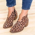 Women Shoes 2019 Leopard Print Sexy Pointed Toe Ankle Boots Slip on Deep V  High Heel Lady Party Dress Shoes