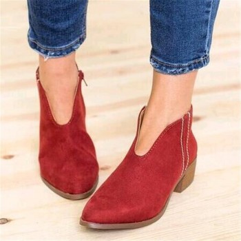 Women Shoes 2019 Leopard Print Sexy Pointed Toe Ankle Boots Slip on Deep V  High Heel Lady Party Dress Shoes