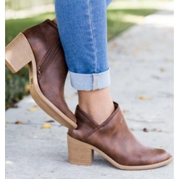 2018 Chic Autumn Women Shoes Retro High Heel Ankle Boots Female Block Mid Heels Casual Botas Mujer Booties Feminina Plus Size 43