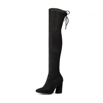 QUTAA 2018 New Flock Leather Women Over The Knee Boots Lace Up Sexy High Heels Autumn Woman Shoes Winter Women Boots Size 34-43