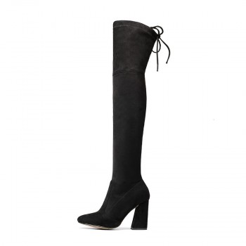 QUTAA 2018 New Flock Leather Women Over The Knee Boots Lace Up Sexy High Heels Autumn Woman Shoes Winter Women Boots Size 34-43