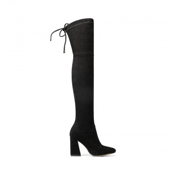 QUTAA 2018 New Flock Leather Women Over The Knee Boots Lace Up Sexy High Heels Autumn Woman Shoes Winter Women Boots Size 34-43