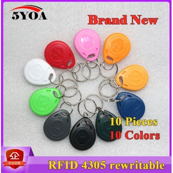 10 Pcs/lot EM4305 Copy Rewritable Writable Rewrite EM ID keyfobs RFID Tag Key Ring Card 125KHZ Proximity Token Access Duplicate