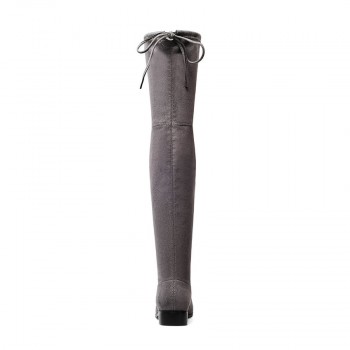 ESVEVA 2018 Over The Knee Boots Square Med Heel Women Boots Sexy Ladies Lace Up Stretch Fabric Fashion Boots Black Size 34-43