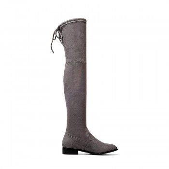 ESVEVA 2018 Over The Knee Boots Square Med Heel Women Boots Sexy Ladies Lace Up Stretch Fabric Fashion Boots Black Size 34-43