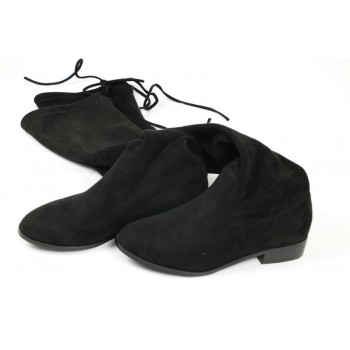 ESVEVA 2018 Over The Knee Boots Square Med Heel Women Boots Sexy Ladies Lace Up Stretch Fabric Fashion Boots Black Size 34-43