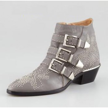THEMOST Winter Genuine Leather Buckle Ankle Boots For Women Pointed Toe Kitten Heels Motorcycle boots Shoes Women zapatos mujer