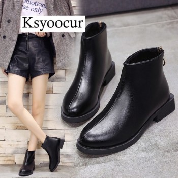 Ksyoocur Back Zipper Black Ankle Boots for Women Warm Insole Women Boots Low Heel Autumn/winter Women Shoes J002