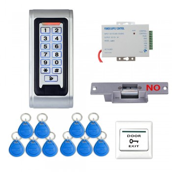 Door Access Control System Controller Waterproof IP68 Metal Case RFID Reader Keypad + Electric Strike Lock