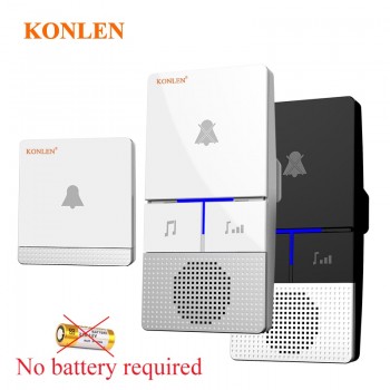 KONLEN Wireless Doorbell Kit with Kinetic Self powered Push Button Smart Home Melody Chime Door Bell Plug-in Receiver Long Rang