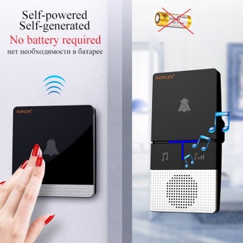 KONLEN Wireless Doorbell Kit with Kinetic Self powered Push Button Smart Home Melody Chime Door Bell Plug-in Receiver Long Rang
