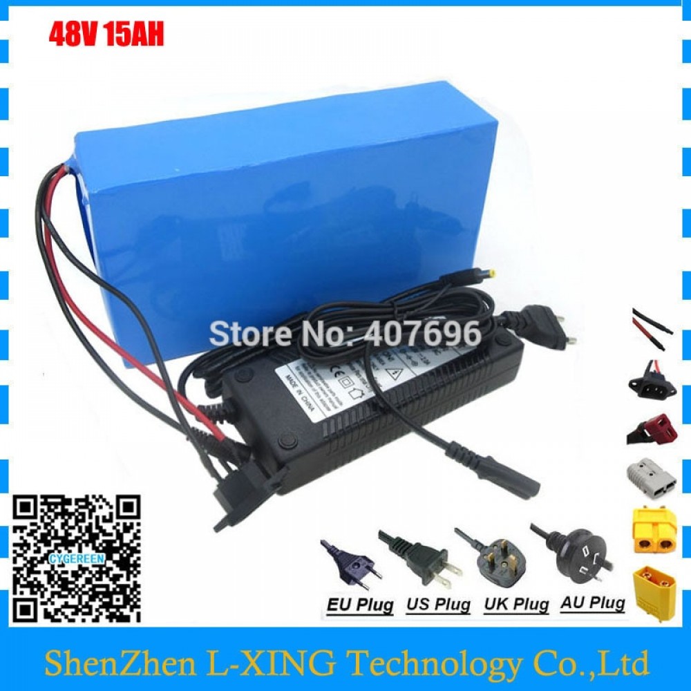 Rechargeable 500W 48V 15AH battery pack 750W 48 V 15AH ebike e scooter Lithium ion battery 20A BMS 2A Charger Free customs fee