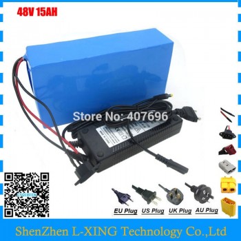 Rechargeable 500W 48V 15AH battery pack 750W 48 V 15AH ebike e scooter Lithium ion battery 20A BMS 2A Charger Free customs fee