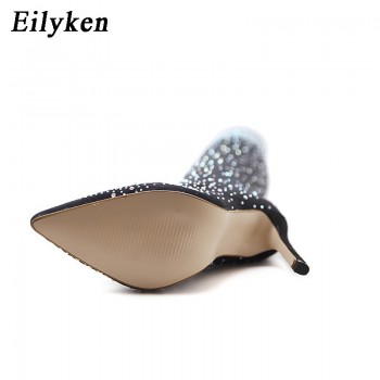 Eilyken 2018 Fashion Runway Crystal Stretch Fabric Sock Boots Pointy Toe Over-the-Knee Heel Thigh High Pointed Toe Woman Boot
