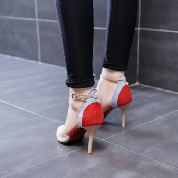 2018 new womens high heels Korean version of the wild shallow mouth single shoes fashion hollow work shoes