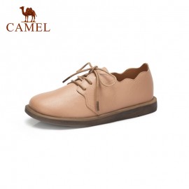 CAMEL Spring New Women Genuine Leather Retro Single Shoes For Ladies Casual Sweet Low Heel Pumps Crosstied Comfort Soft  Shoes