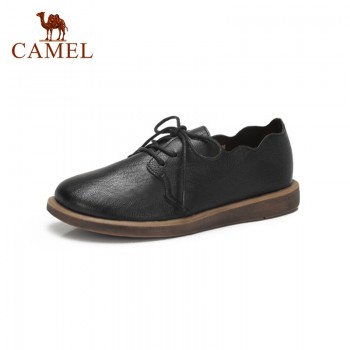 CAMEL Spring New Women Genuine Leather Retro Single Shoes For Ladies Casual Sweet Low Heel Pumps Crosstied Comfort Soft  Shoes