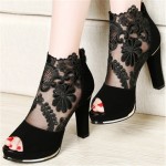 2018 spring and summer new thick with fish mouth sandals shoes sexy high heels European and American mesh shoes
