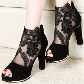 2018 spring and summer new thick with fish mouth sandals shoes sexy high heels European and American mesh shoes