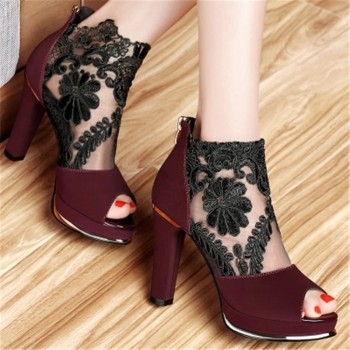 2018 spring and summer new thick with fish mouth sandals shoes sexy high heels European and American mesh shoes