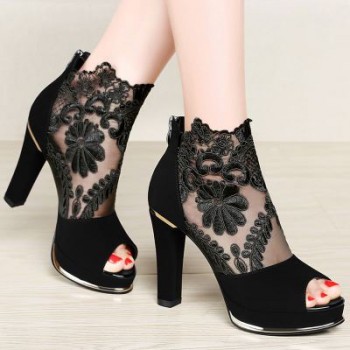 2018 spring and summer new thick with fish mouth sandals shoes sexy high heels European and American mesh shoes