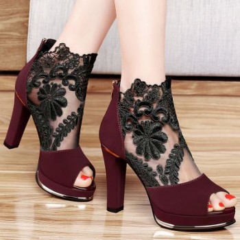 2018 spring and summer new thick with fish mouth sandals shoes sexy high heels European and American mesh shoes