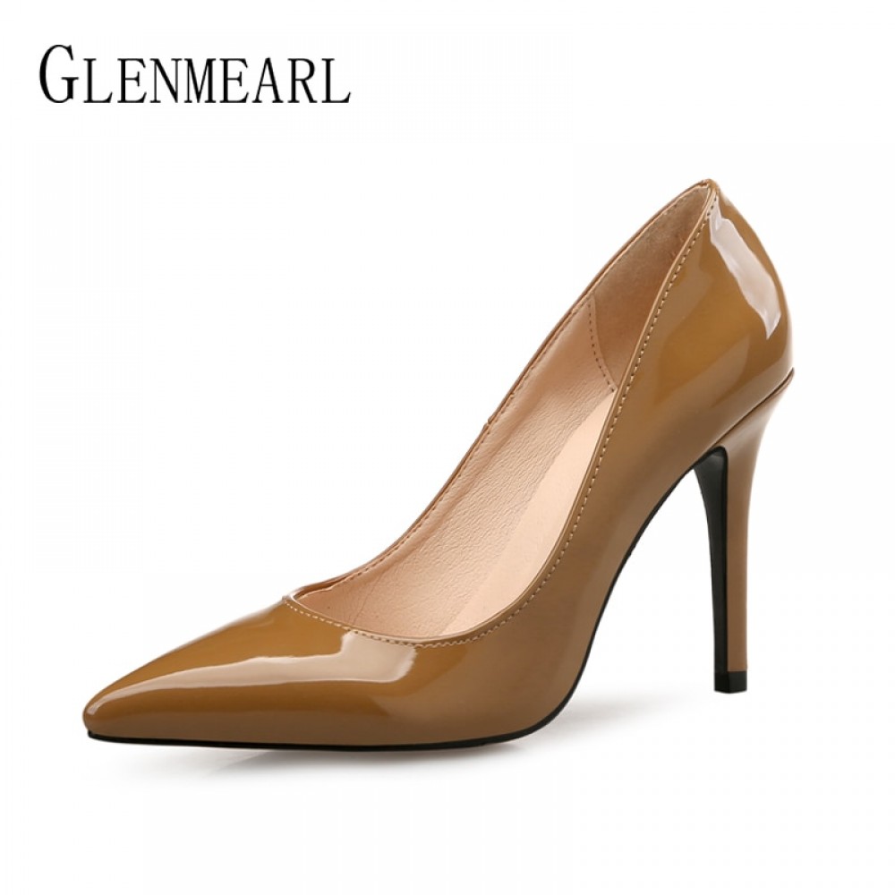 Brand Shoes High Heels Women Pumps Genuine Leather Party Shoes Woman Pointed Toe Spring Autumn Plus Size Female Pumps Black Brow