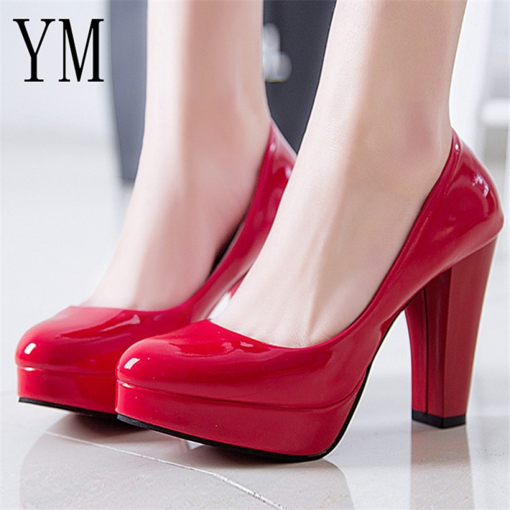 Hot Women Pumps Shoes Women PU Leather Shallow Slip-On Round Toe High heels Wedding Party Derss shoes Mujer Plus size 34-42 New