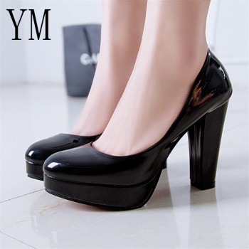 Hot Women Pumps Shoes Women PU Leather Shallow Slip-On Round Toe High heels Wedding Party Derss shoes Mujer Plus size 34-42 New