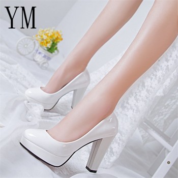 Hot Women Pumps Shoes Women PU Leather Shallow Slip-On Round Toe High heels Wedding Party Derss shoes Mujer Plus size 34-42 New